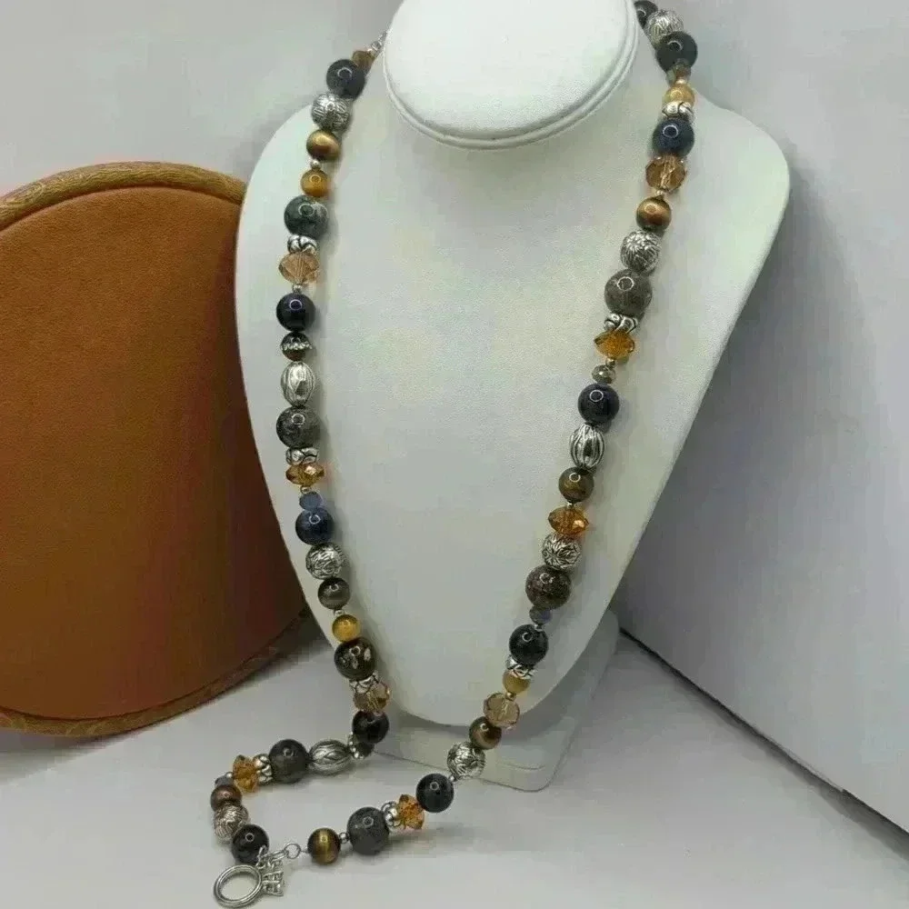 Vera Wang Beaded Necklace & Bracelet Set Earth Tone Boho